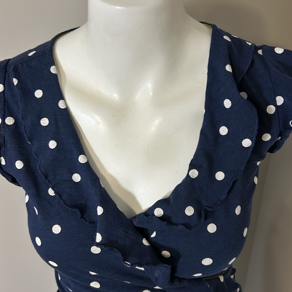 Boden Jodie Jersey Wrap Top Navy Polka Dot vneck shirt blouse Size 2 - Picture 3 of 8